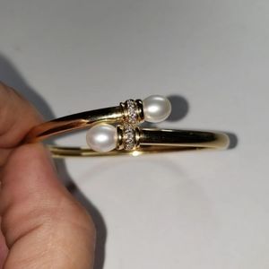 14k diamond pearl cuff bracelet